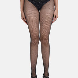 Secrets By ZeroKaata - Black Self Design Sheer Pantyhose Stockings For Women