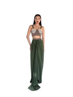 AMKA INDIA - Green Amla Embellished Crop Top and Skirt (Set of 2)