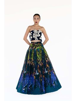 AMKA INDIA - Blue Dokmai Printed Top and Skirt (Set of 2)