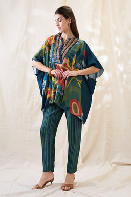 Soup by Sougat Paul - Teal Floral Embellished Co-Ord (Set of 2)