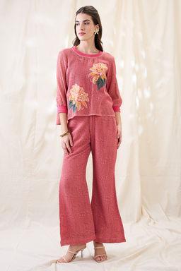 Soup by Sougat Paul - Ravya Appliqued Floral Print Co-Ord (Set of 3)