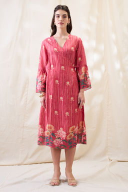 Soup by Sougat Paul - Pink Ravya Floral Print Overlapped Dress