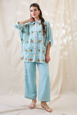 Soup by Sougat Paul - Blue Gulzaar Appliqued Co-Ord (Set of 2)