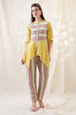 Soup by Sougat Paul - Yellow Nooma Printed Handkerchief Co-Ord (Set of 2)