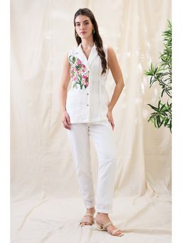 Soup by Sougat Paul - White Gulzaar Appliqued Floral Print Co-Ord (Set of 2)