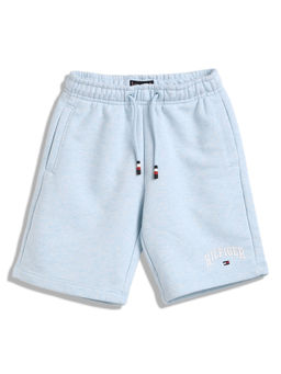 Tommy Hilfiger - Boys Blue Solid Relaxed-Fit Mid Rise Cotton Shorts