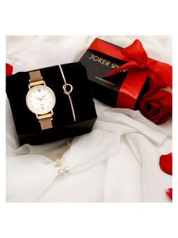 Joker and Witch - Joker & Witch Spark Rose White Triangle Watch & Bracelet With Ring For Women (Pack of 3) (JWLT39)