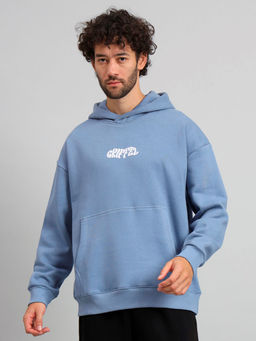 Griffel - Mens Sky Absent Minded Print Front Logo Oversized Fleece Hoodie Sweatshirt