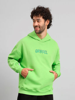 Griffel - Mens Parrot Cactus Print Front Logo Oversized Fleece Hoodie Sweatshirt