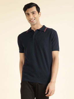 Andamen - Wool Structure Navy Mens Half Sleeve Polo Regular Fit