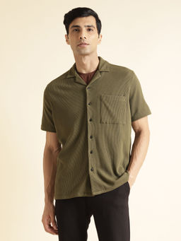Andamen - Resort Collar Olive Mens Half Sleeve Shirt Regular Fit