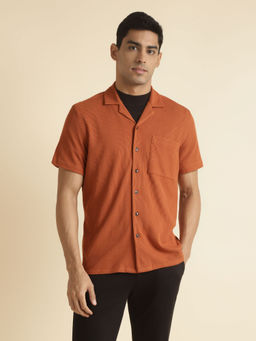 Andamen - Resort Collar Orange Mens Half Sleeve Shirt Regular Fit