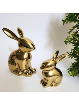 CasaGold - Premium Easter Bunny Antique Metal Figurine 2 Set