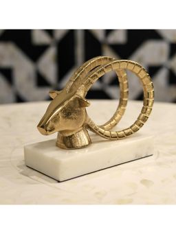 CasaGold - Premium Ibex Golden Metal Figurine-Elegant Marble Showpiece
