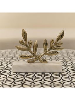 CasaGold - Golden Metal & Marble Leaf Figurine Showpiece Home Decor