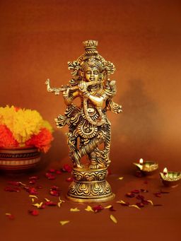 Ekhasa - 100% Pure Brass Heavy Weight Big Size Lord Krishna Idol with Flute