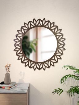 Ekhasa - Wooden Wall Mirror (Mirror- 16 Inch, Frame- 24 Inch) Round