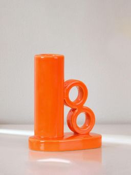 At Home by Nilkamal - Dual Ring Dolomite Taper Candle Holder (Orange)
