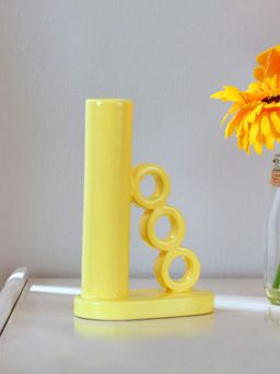 At Home by Nilkamal - Tri Ring Dolomite Taper Candle Holder (Yellow)