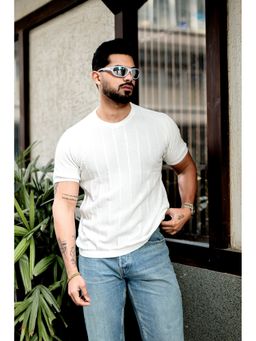StyleStone - Men White Premium Flat Knit Round Neck T-Shirt
