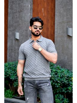 StyleStone - Men Grey Premium Flat Knit Polo T-Shirt