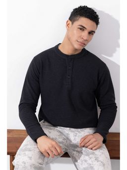 StyleStone - Men Black Full Sleeve Henley Neck T-Shirt