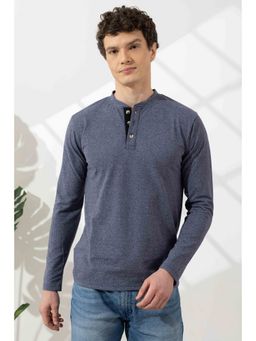 StyleStone - Men Blue Tinted Full Sleeve Cotton Henley T-Shirt