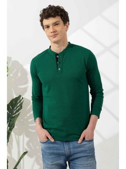 StyleStone - Men Green Tinted Cotton Full Sleeve Henley T-Shirt
