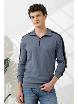 GRITSTONES - Men Light Blue Stripe Zipper T-Shirt