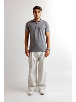 GRITSTONES - Men Grey Checkered Cotton Polo T-Shirt