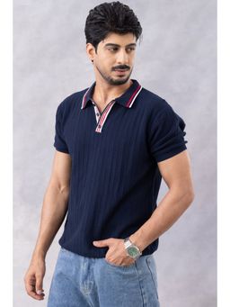 StyleStone - Men Navy Blue Premium Flat Knit Polo T-Shirt