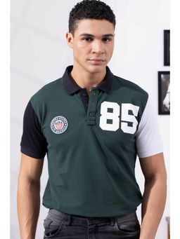 StyleStone - Men Green Cotton Half Sleeve Printed Polo T-Shirt