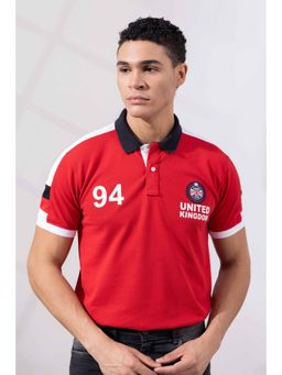 StyleStone - Men Red Cotton Half Sleeve Printed Polo T-Shirt