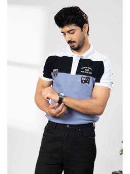 StyleStone - Men Blue Cotton Half Sleeve Printed Polo T-Shirt