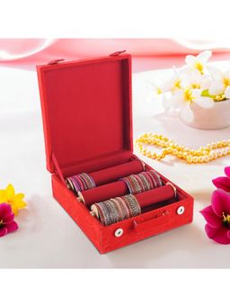 Kuber Industries - Floral Red 3 Rod Bangles Organisers Storage Box with Magnetic Lock
