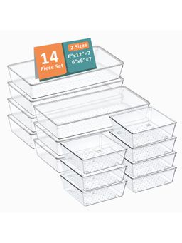 Kuber Industries - Transparent Multi-Purpose Plastic Drawer Organizers (Pack of 14)