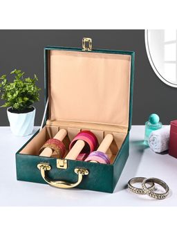Kuber Industries - Teal 3 Rod Premium Faux Leather Bangles Box with Handle