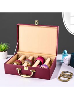 Kuber Industries - Maroon 4 Rod Premium Faux Leather Bangles Box with Handle