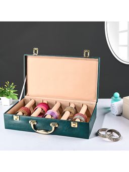 Kuber Industries - Teal 5 Rod Premium Faux Leather Bangles Box with Handle
