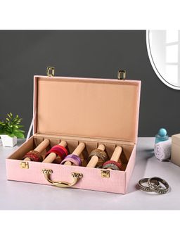 Kuber Industries - Pink 5 Rod Premium Faux Leather Bangles Box with Handle