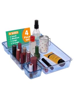 Kuber Industries - Sea Blue Acrylic Transparent Cosmetic Organizer Trays (Pack of 4)