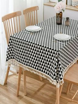 House of Quirk - White Triangle Cotton Linen Dust Proof Kitchen Dinning Table Cover
