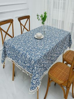 House of Quirk - 183 Indigo Breeze Printed Linen Dust Proof Kitchen Dinning Table Cover
