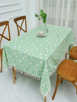 House of Quirk - 183 Minty Floral Printed Linen Dust Proof Kitchen Dinning Table Cover