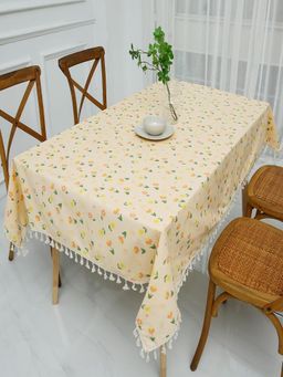 House of Quirk - 183 Peach Floral Printed Linen Dust Proof Kitchen Dinning Table Cover
