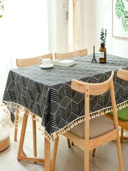 House of Quirk - Black Stripe Cotton Linen Dust Proof Kitchen Dinning Table Cover