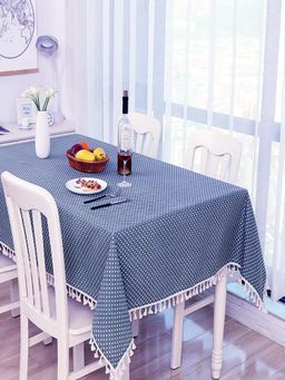 House of Quirk - Blue Polka Cotton Linen Dust Proof Kitchen Dinning Table Cover