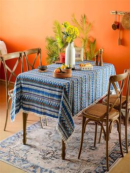 House of Quirk - Blue Tribal Cotton Linen Dust Proof Kitchen Dinning Table Cover