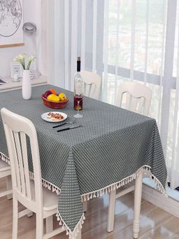 House of Quirk - Grey Polka Cotton Linen Dust Proof Kitchen Dinning Table Cover