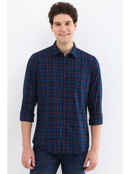 Allen Solly - Men Navy Custom Fit Check Full Sleeves Casual Shirts